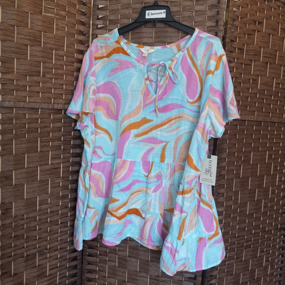 Terra & Sky Swing Tiered Peplum Blouse Top Plus Size 2X (20W-22W)